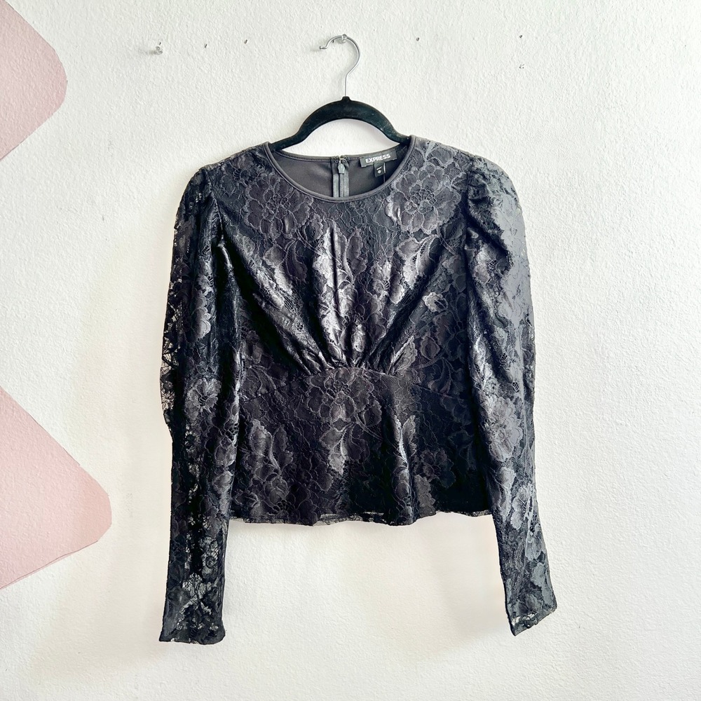 Express‎ Black Babydoll Top Sz XS Lace Career Office Goth